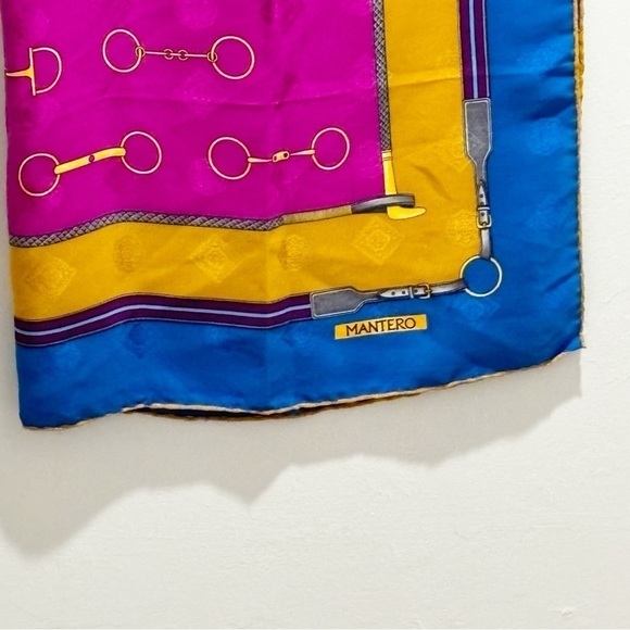 Vintage MANTERO Multicolor Silk Scarf Equestrian Horse Bits Hand Hemmed 34”X34” - Picture 2 of 7